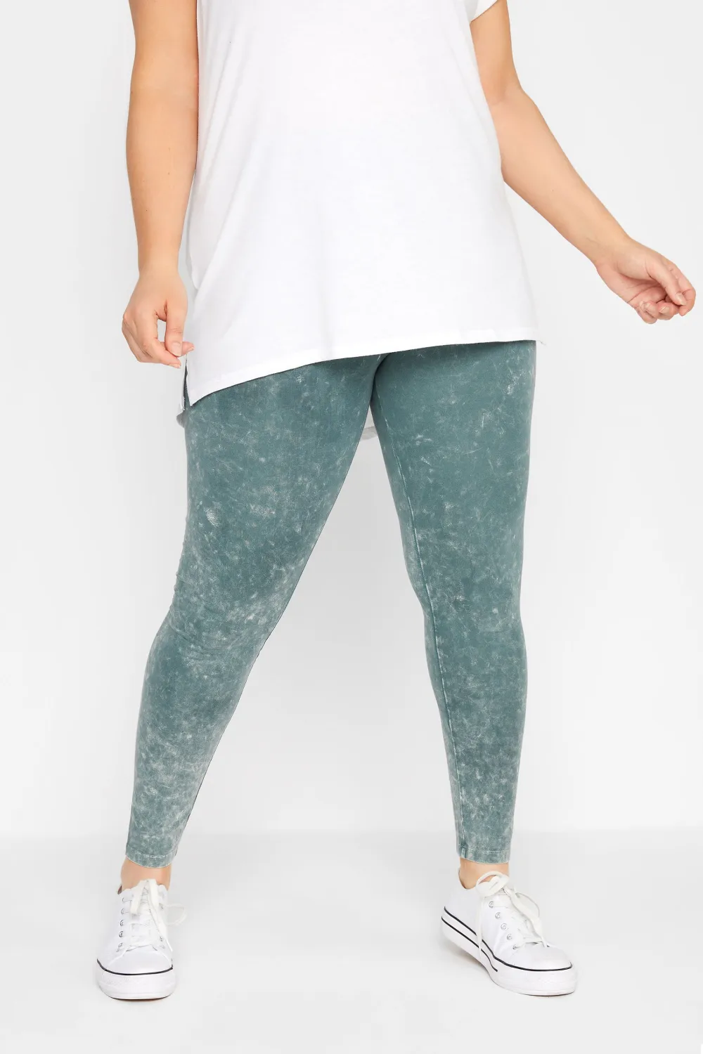 YOURS Curve Grey Acid Wash Stretch Cotton Leggings
