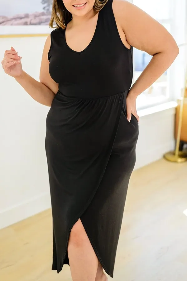 Asymmetric V-Neck  Temperament Black Long Dress