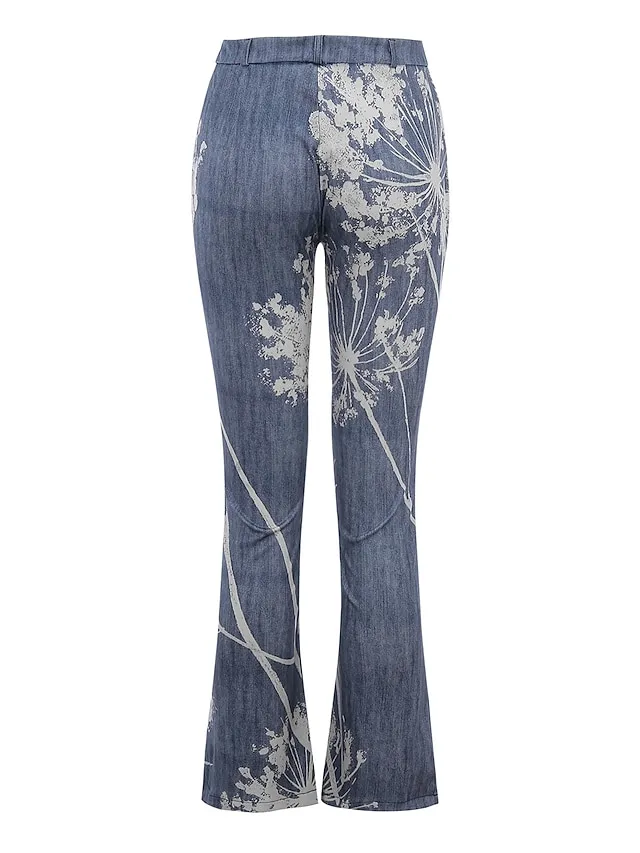 Women's Bootcut Flared Pants Bell Bottom Grey Fashion Casual Daily Full Length Flower / Floral XXL