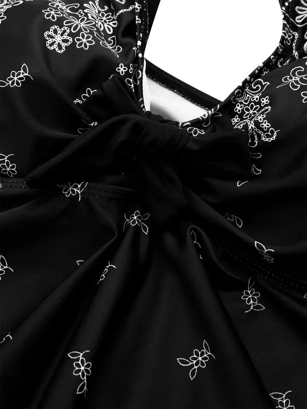 Vacation Ethnic Printing V Neck Tankinis Two-Piece Set