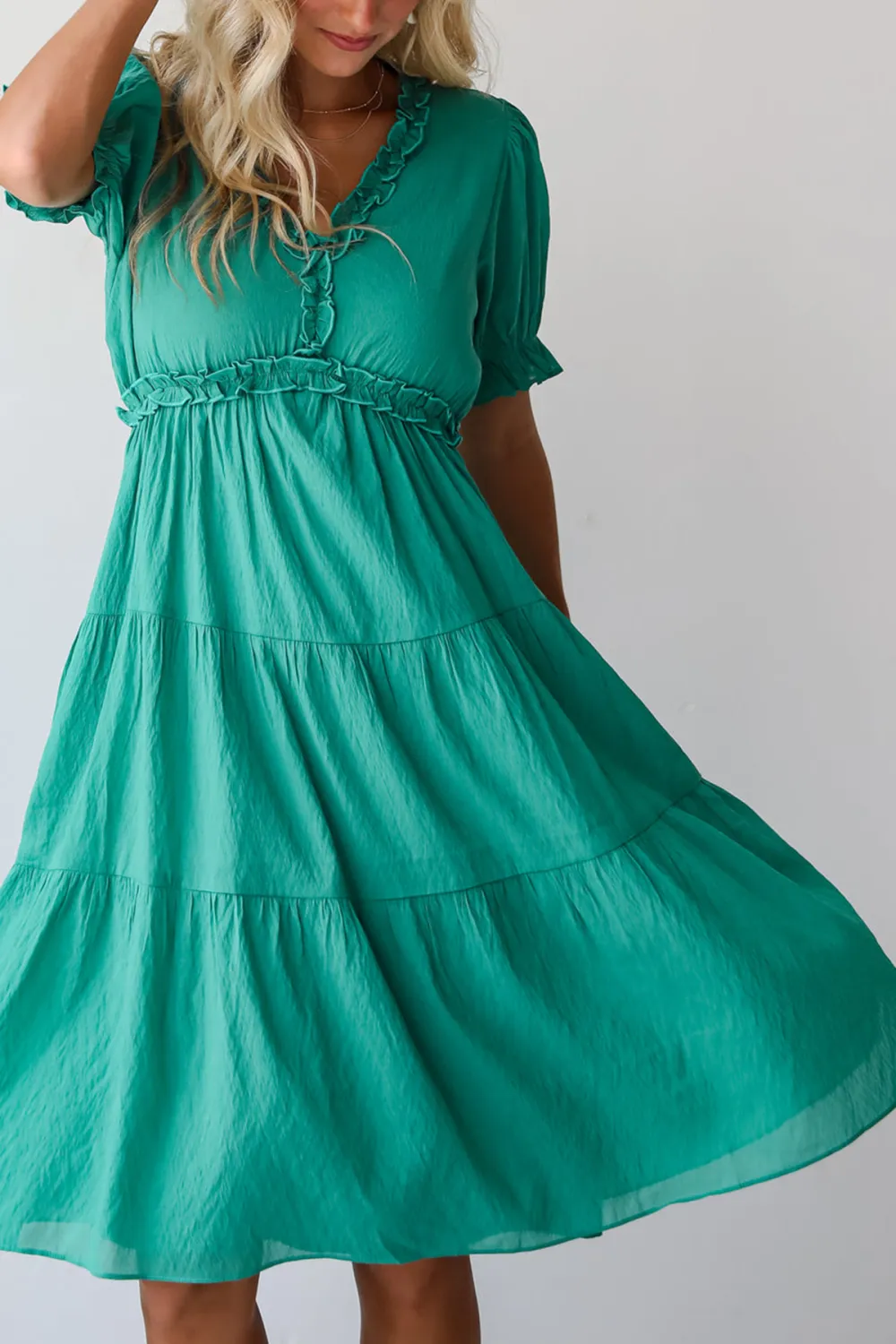 Exquisite Potential Green Tiered Midi Dress