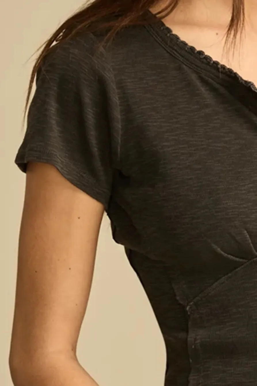 Asphalt Crochet Trim Short Sleeve Henley