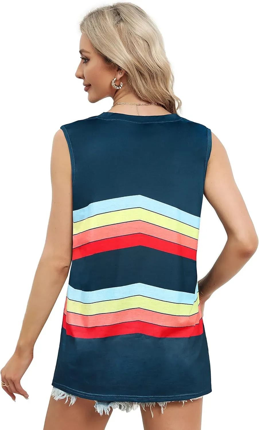 Summer Tops for Women Sleeveless V Neck Tshirt Loose Fit Casual Tank Tunic Blouse