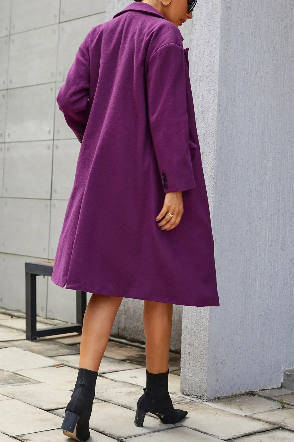 Solid Suit Collar Coat in Purple