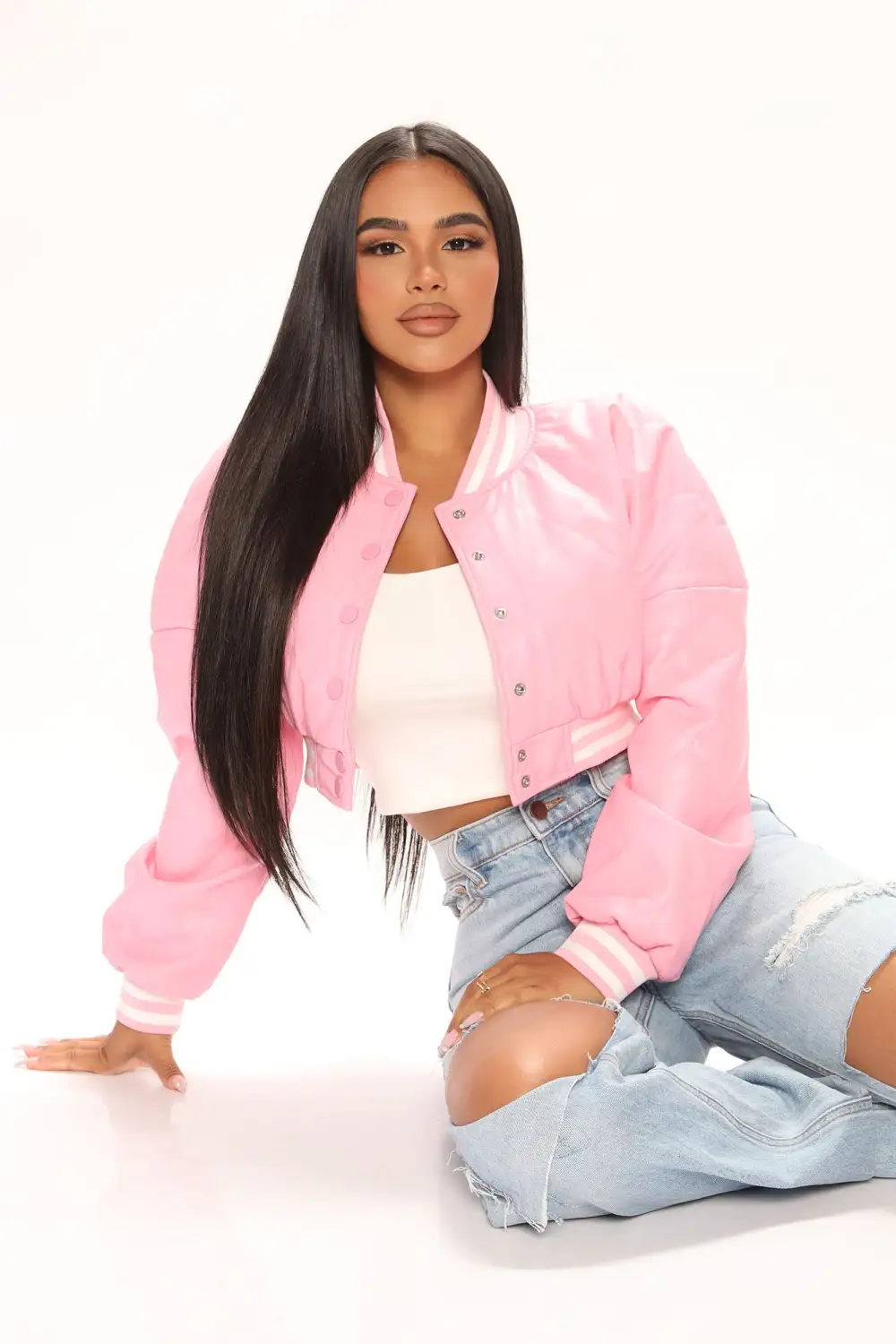 Change Of Plans Cropped Bomber - Pink