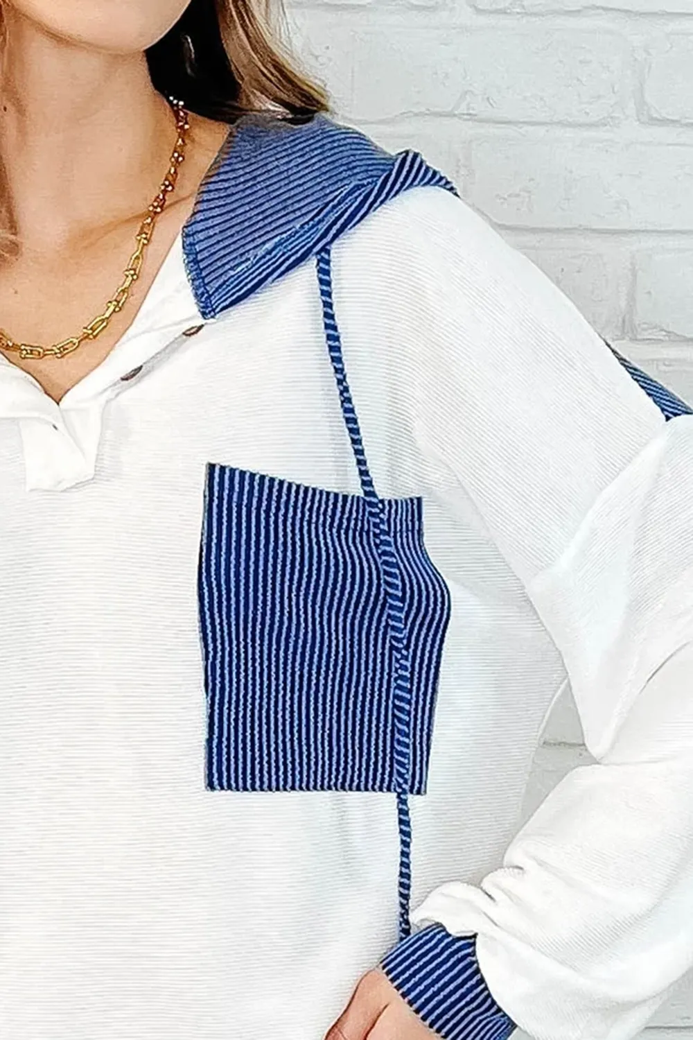 Blue Daily Personality Striped Pocket Hoodie