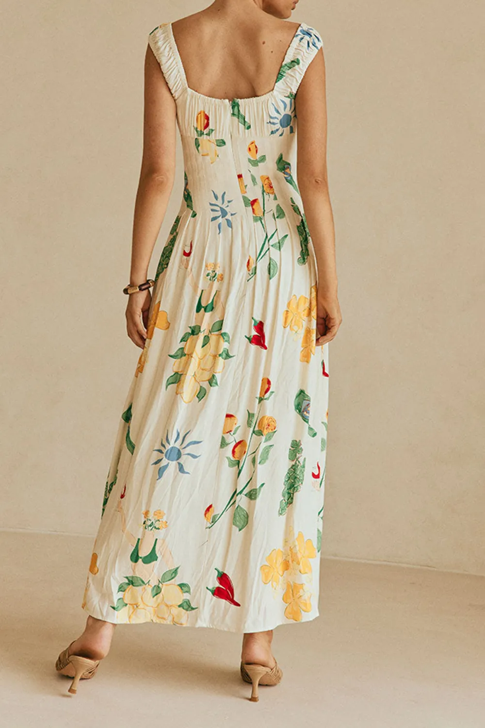 Square Neck Floral Print Maxi Dress