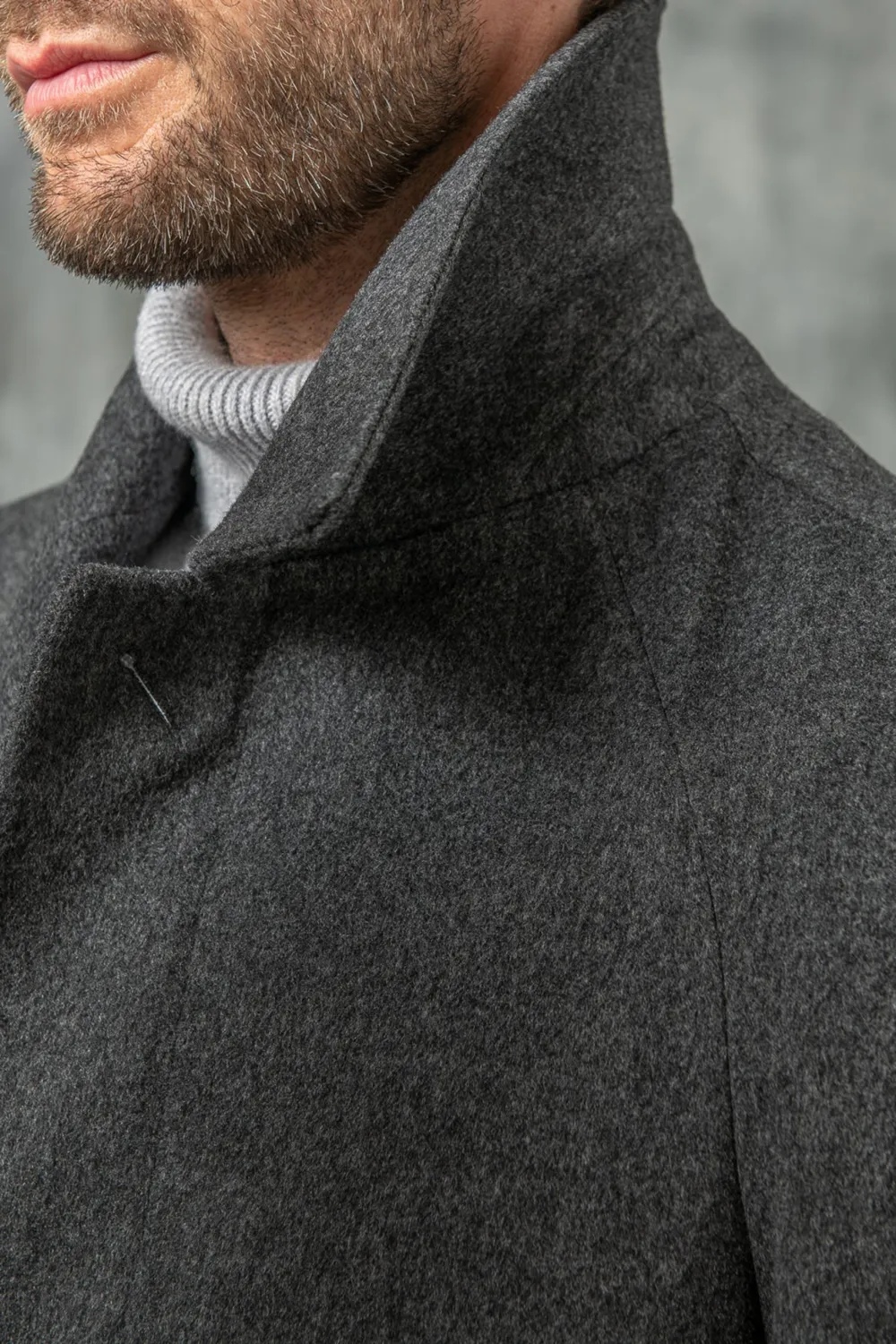 Grey Raglan Coat In  Wool