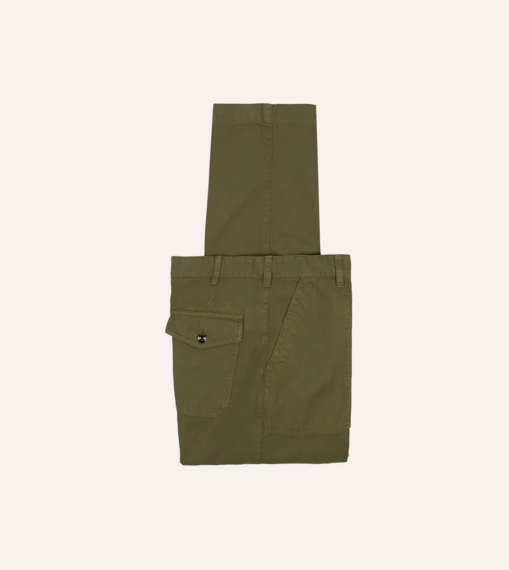 Daily Olive Cotton-Linen Herringbone Fatigue Trouser Casual Style