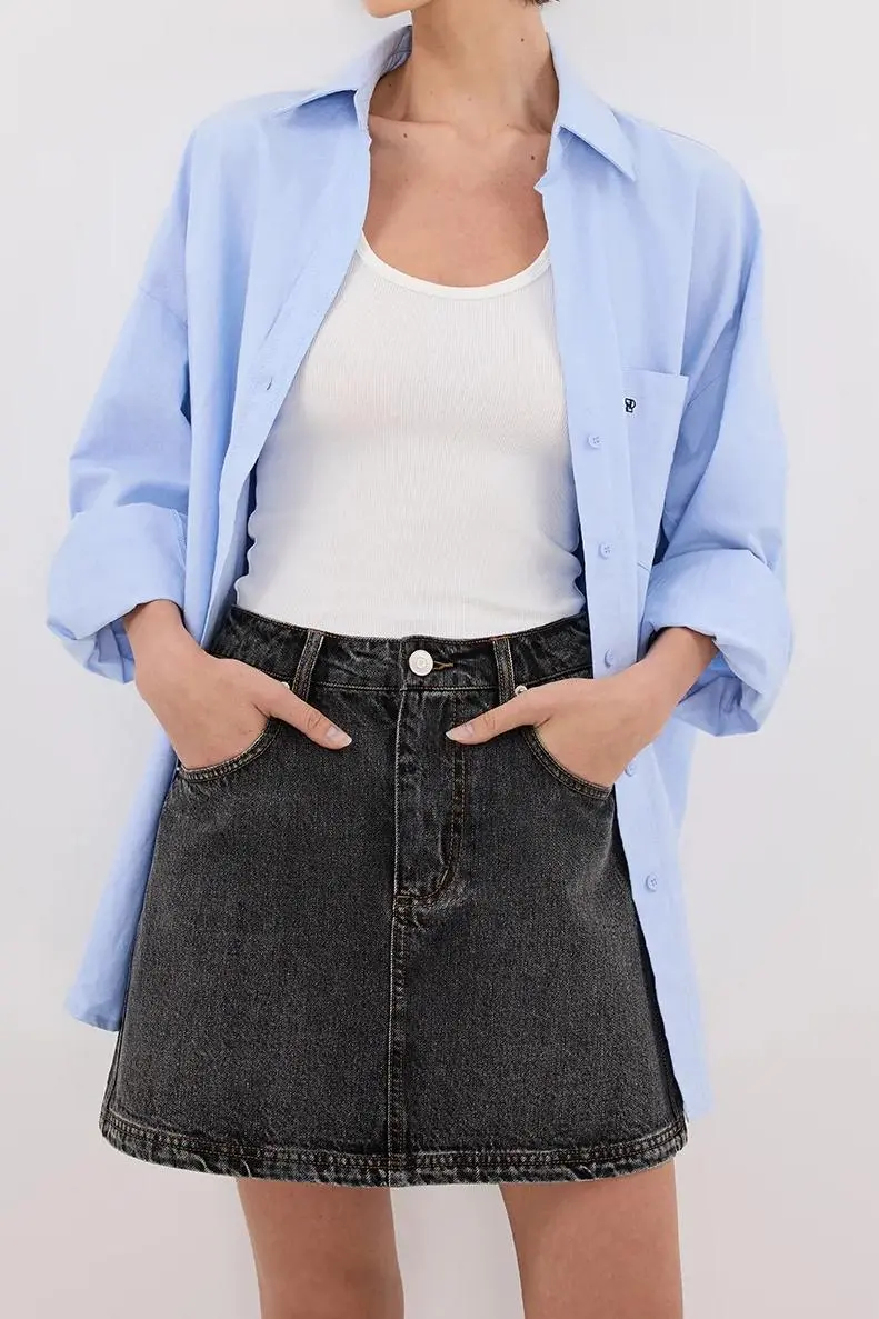 WASHED BLACK DENIM MINI SKIRT