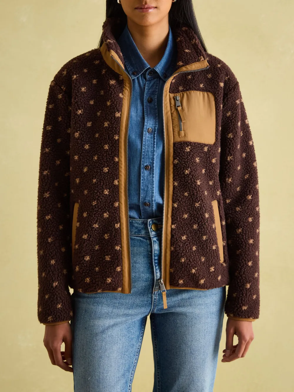 Chocolate Brown spot Borg Fleece Jacket