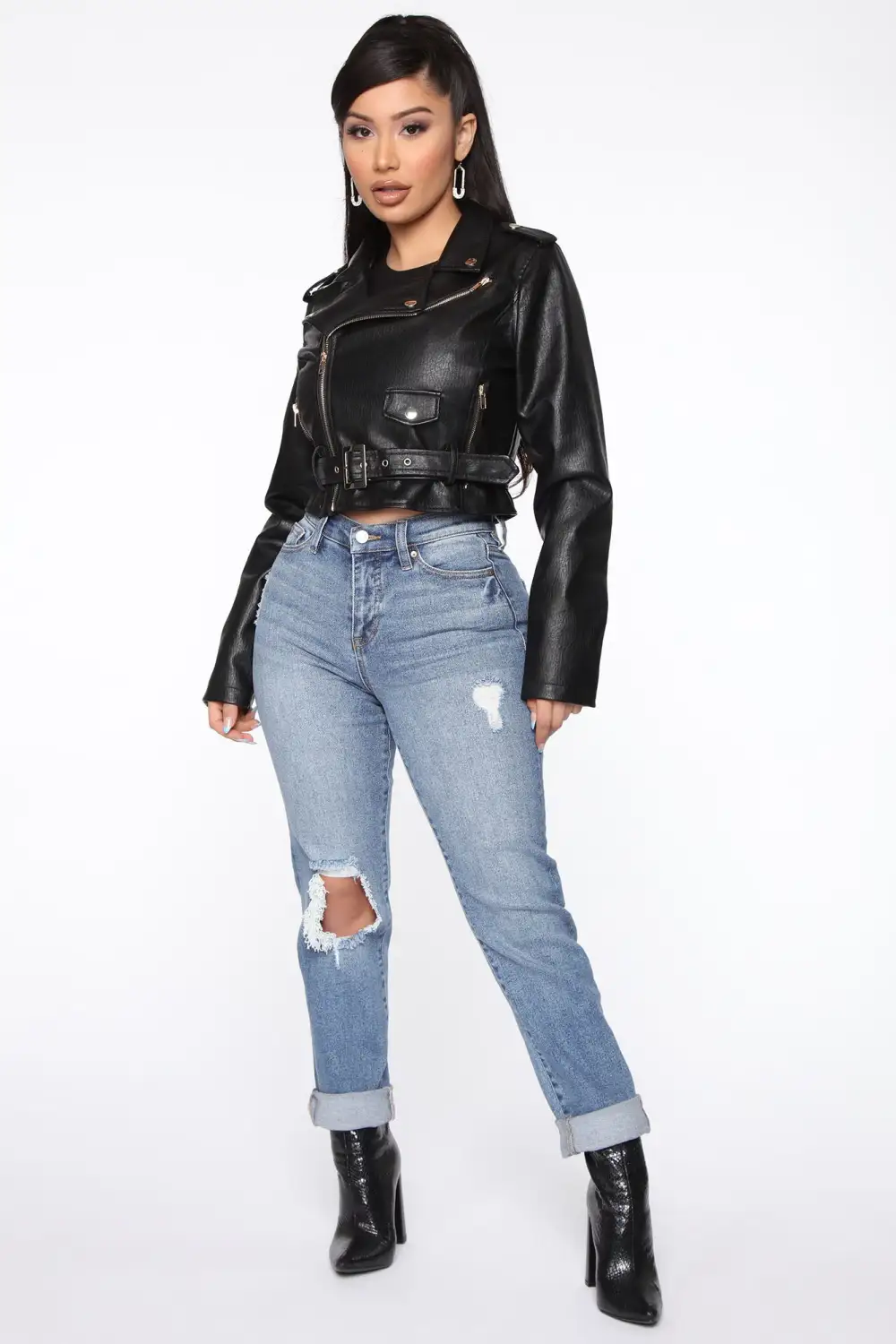 Show Stopper Crop PU Moto Jacket - Black