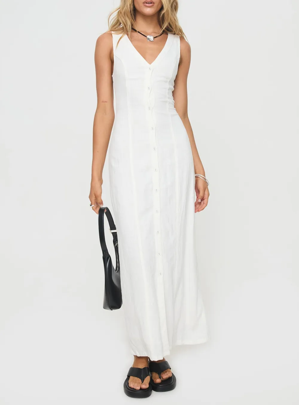 Button Front Sleeveless Maxi Dress