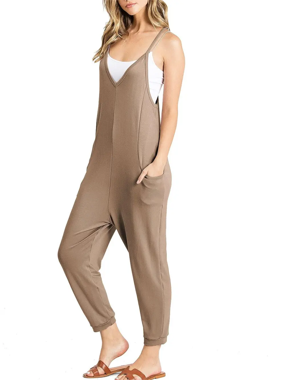 Pocketed V-Neck Jumpsuit