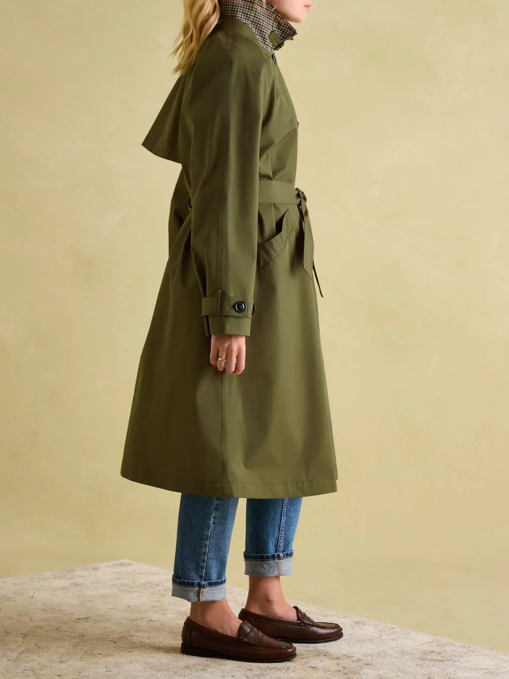 Green Waterproof Belted Trench Coat