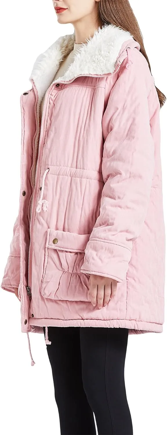 Women's Winter Mid Length Thick Warm Faux Lamb Wool Lined Jacket Coat