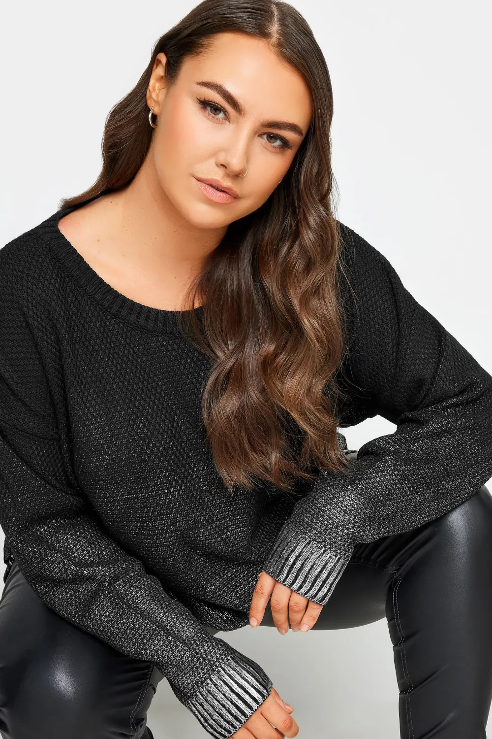 YOURS Curve Black Foil Printed Jumper