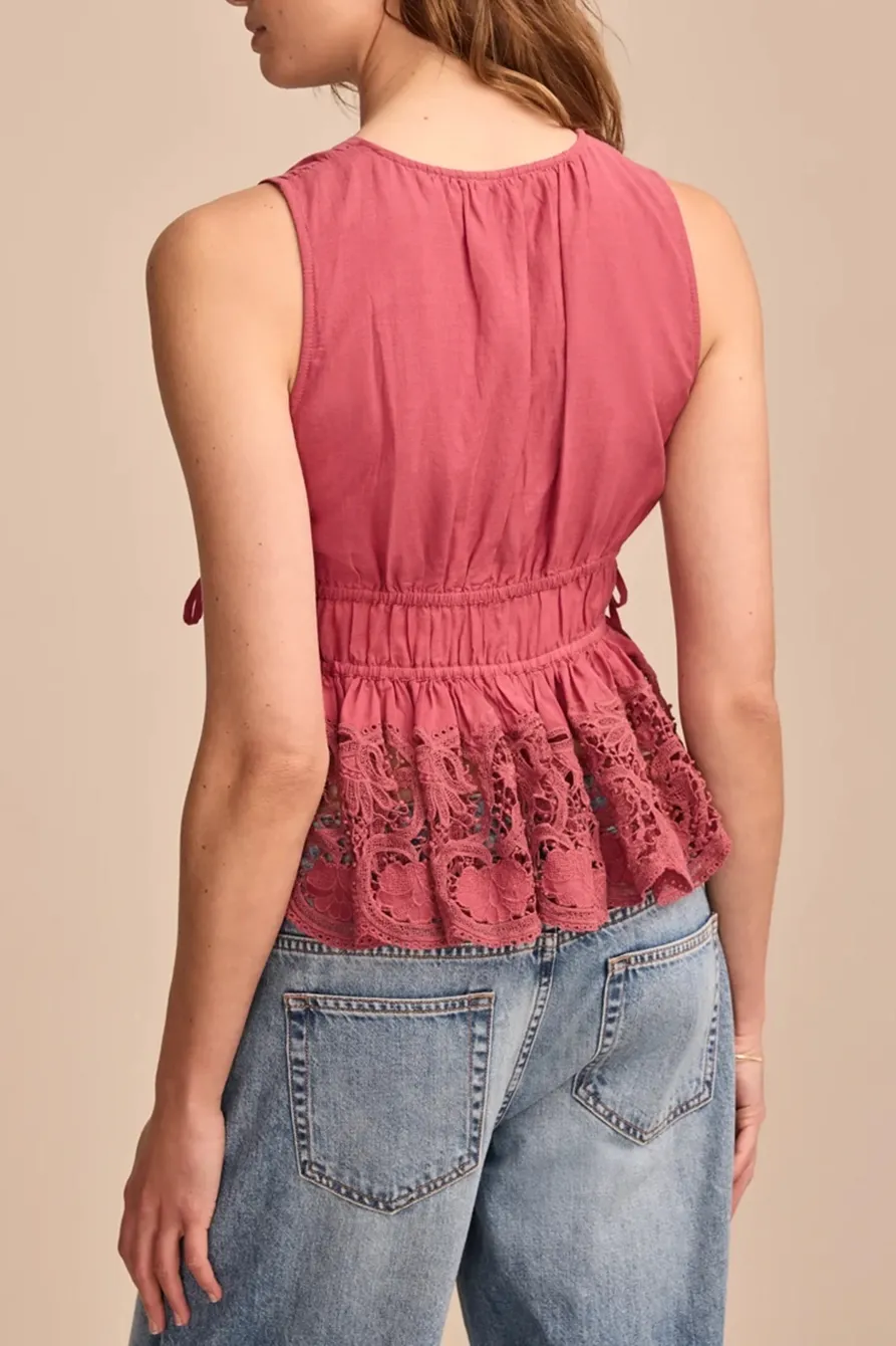 Dry Rose Lace Ruched Tank Top