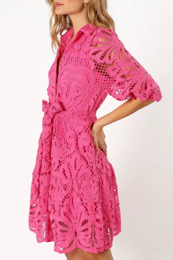 PINK HOLLOW LONG SLEEVE MINI DRESS