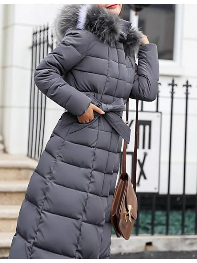 Women's Winter Jacket Puffer Jacket Hoodie Jacket Outdoor Street Daily Winter Fall Long Coat Regular Fit Windproof Warm Sports Streetwear Casual Jacket Long Sleeve Solid Color Rust Red caramel