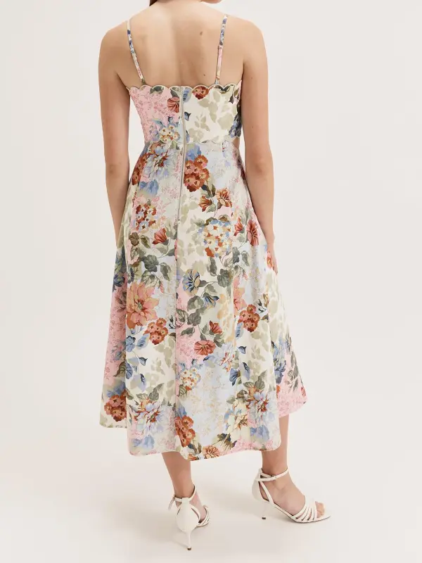 Hazy Floral Panelled Midi Dress