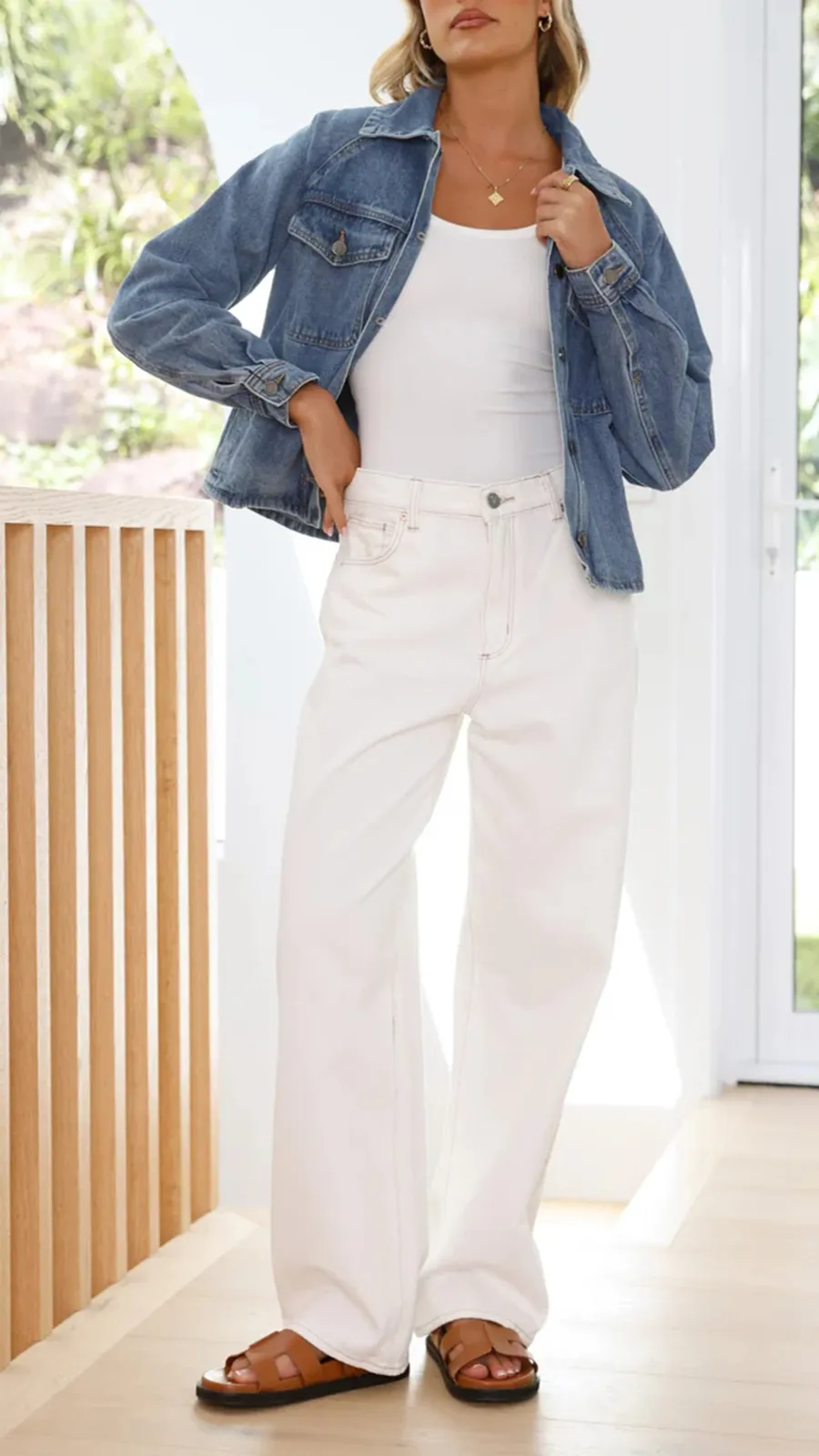 Distressed Cotton Denim Jacket With Lapel