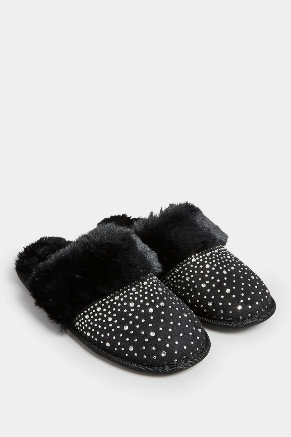 Pink Diamante Faux Fur Slippers In Wide E Fit