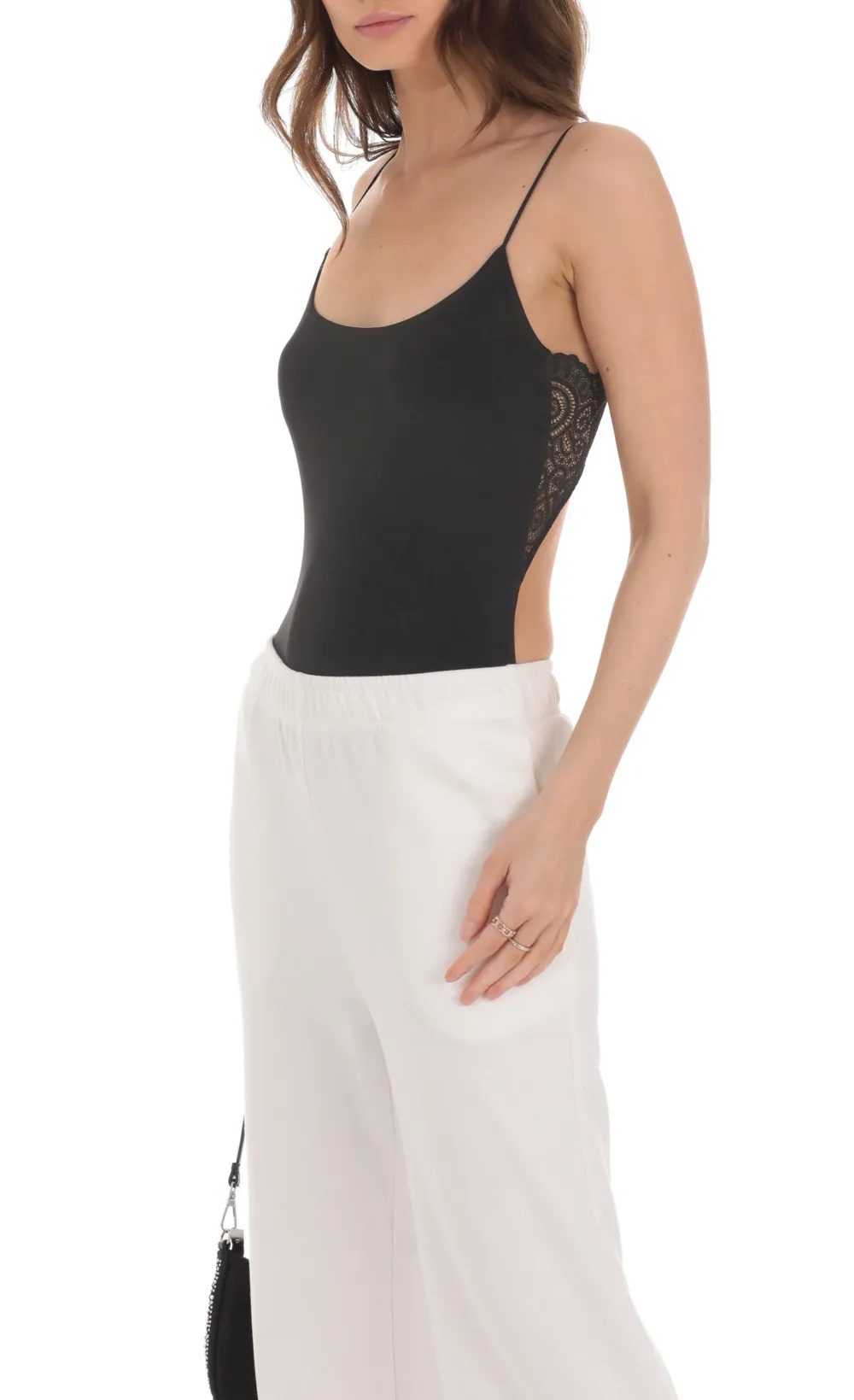 Lace Open Back Bodysuit in Black