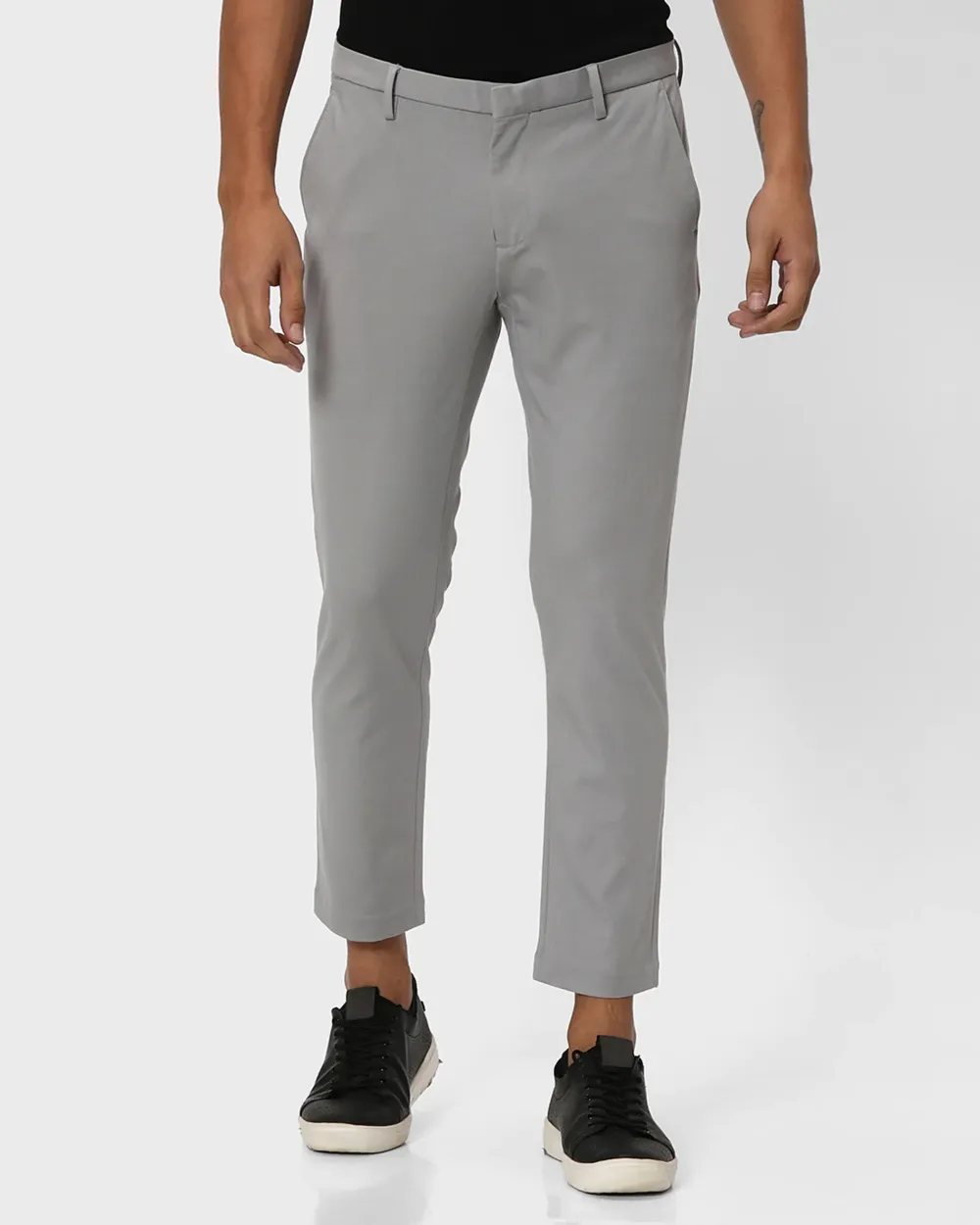 Classic Versatile Soft Slim-Fit Straight-Leg Grey Trousers