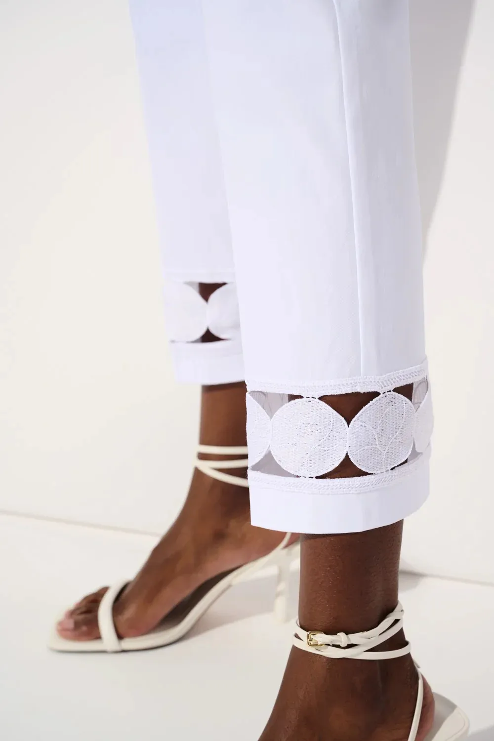 White Cropped Pants with Cut - Out Detail