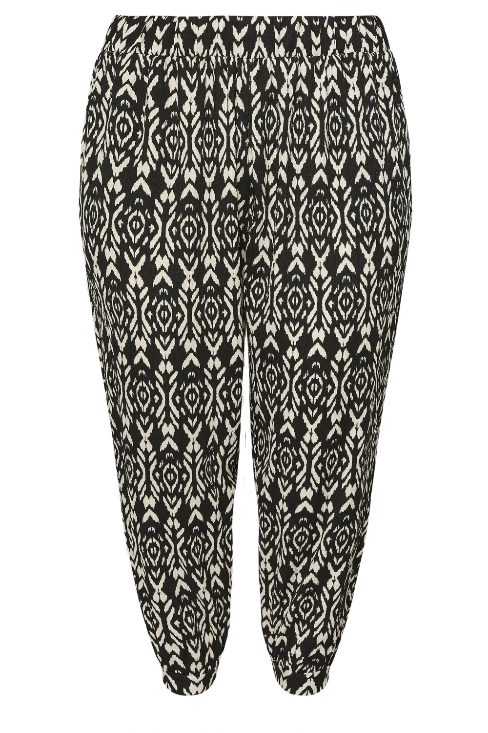 YOURS Curve Yellow Ikat Print Textured Cropped Harem Trousers