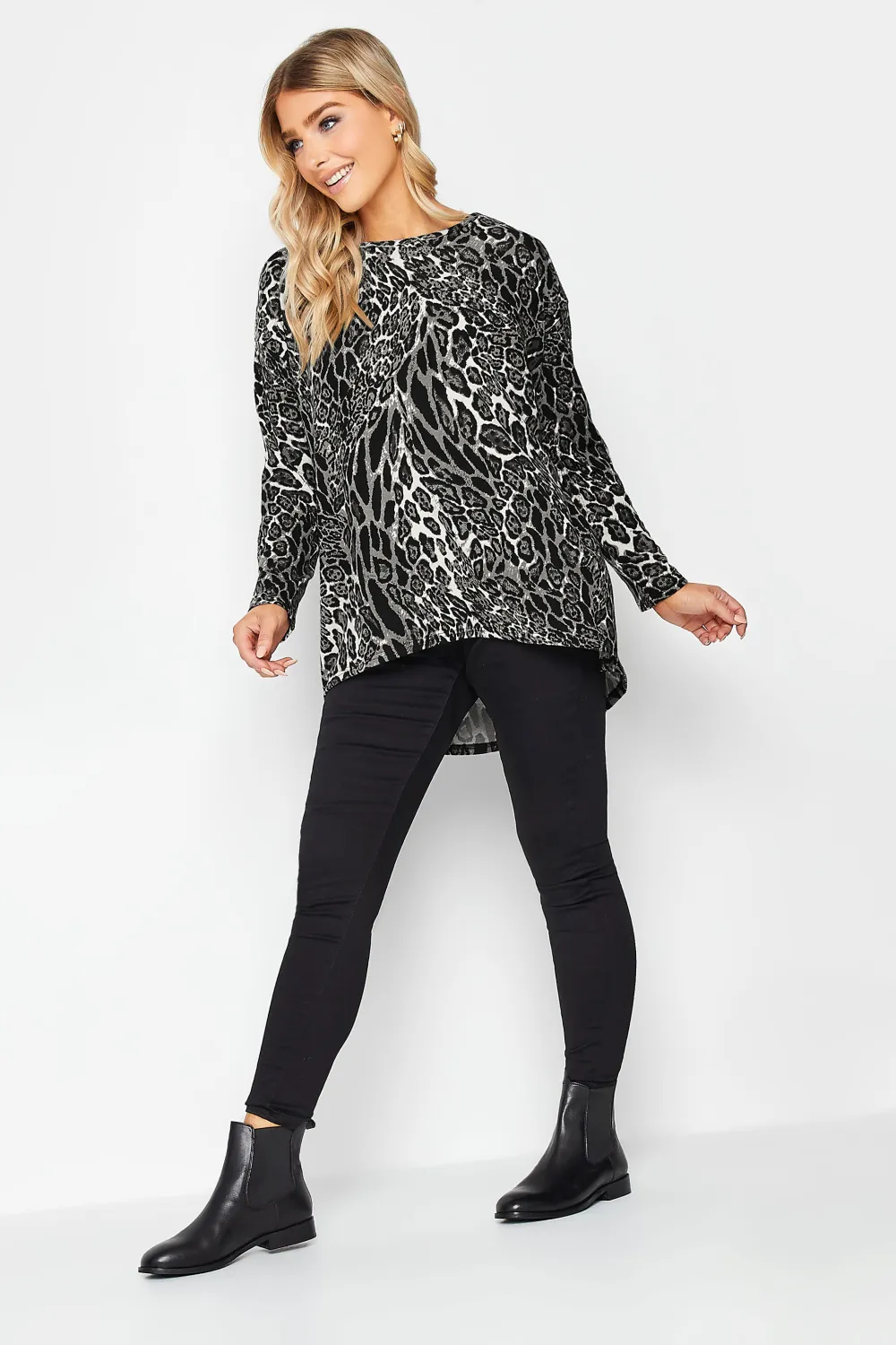 M&Co Grey Soft Touch Leopard Print Jumper