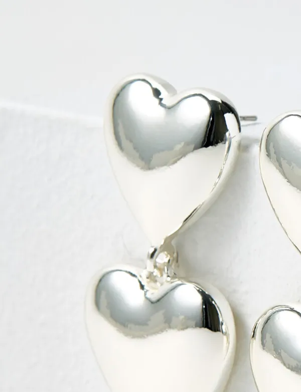 Cute And Energetic Heart-Shaped Silver Earrings