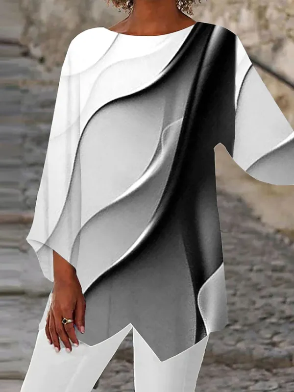 Women's Shirt Blouse Yellow Pink Purple Graphic Abstract Asymmetric Print Long Sleeve Casual Basic Neon & Bright Round Neck Regular Fit Spring Fall