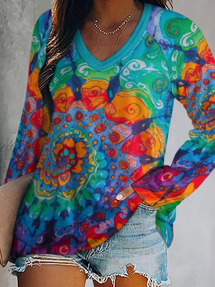 Tie-Dye Swirl V-Neck T-Shirt