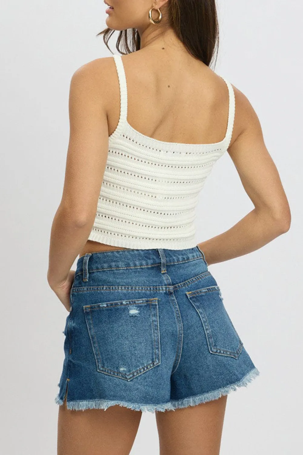 White Crochet Knit Tank Top