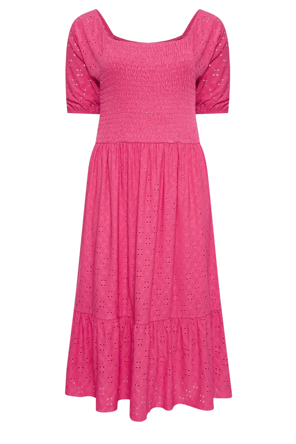 YOURS Curve Pink Shirred Broderie Anglaise Midaxi Dress
