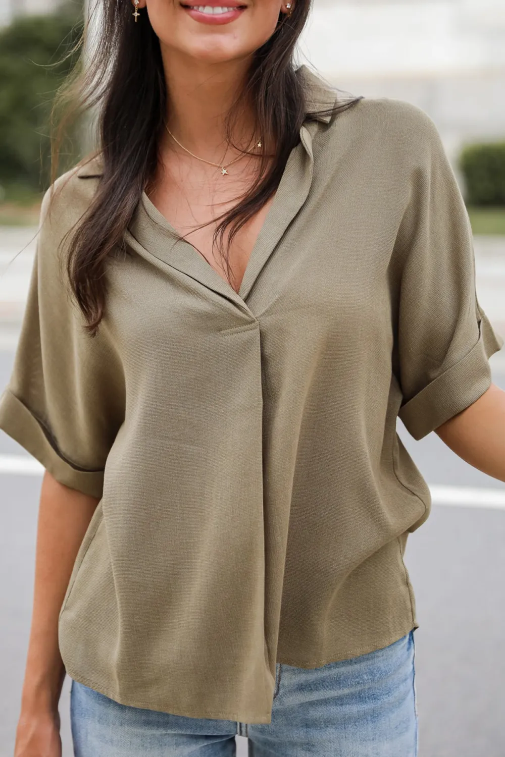 Breezy Fascination Olive Blouse