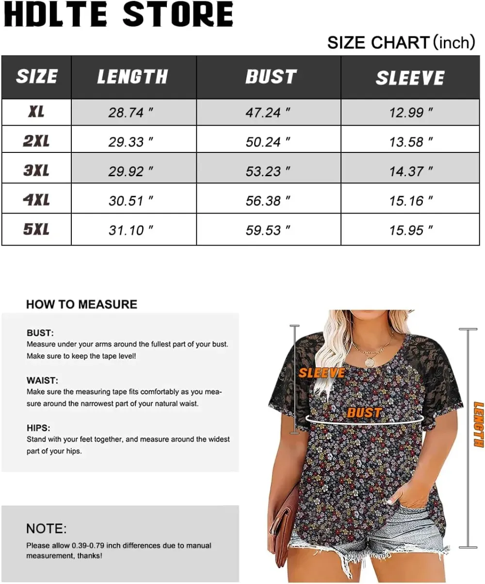 HDLTE Womens Plus Size Tops Floral Bell Sleeves Blouses Summer Crewneck Tunic Loose Casual T Shirts
