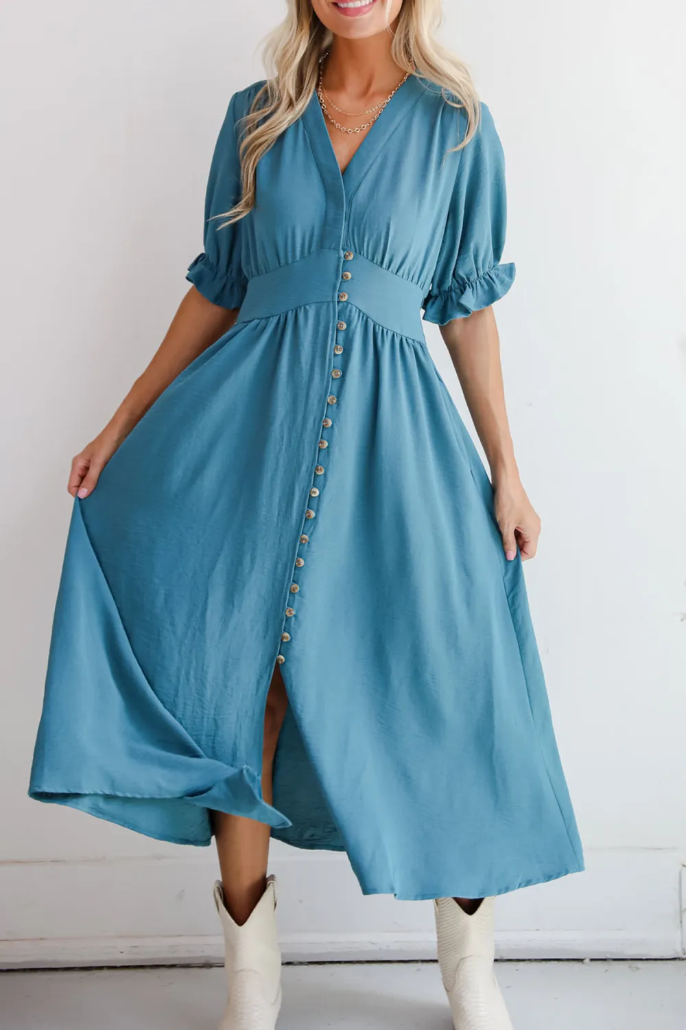 Exceptionally Graceful Teal Midi Dress