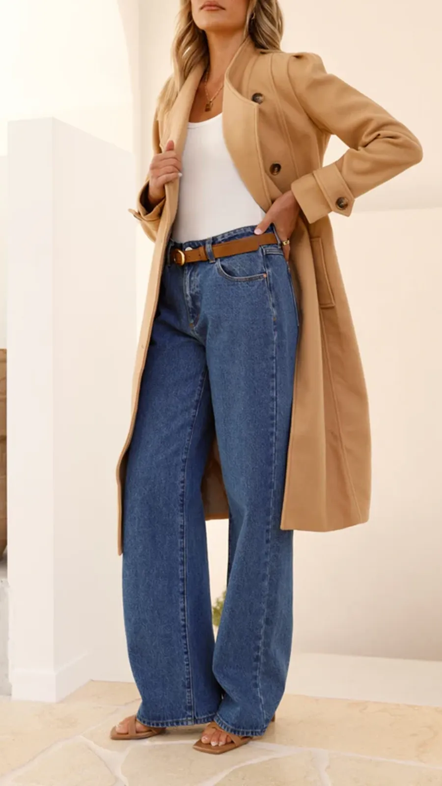 Elongated Button-Down Wool Jacket