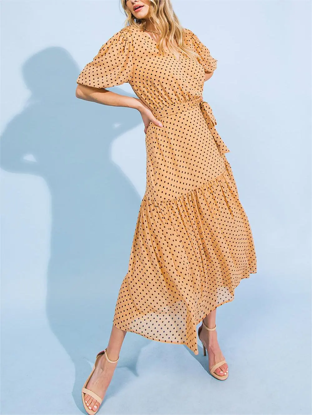 Polka Dot V-Neck Midi Dress