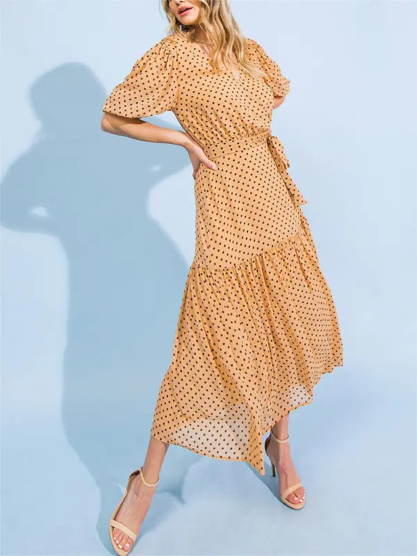 Polka Dot V-Neck Midi Dress