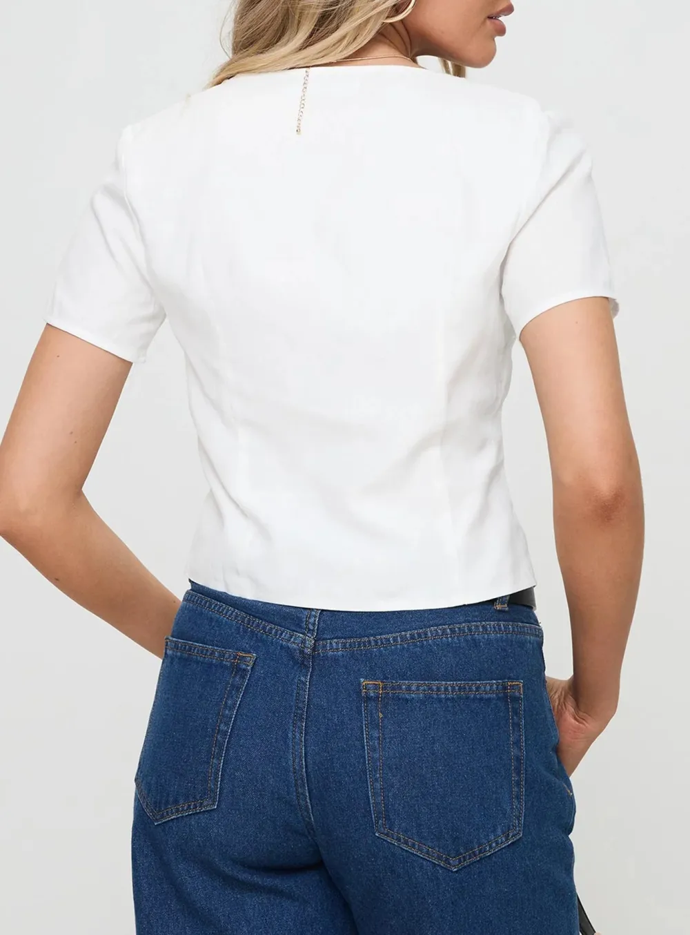 White Cut Out Short Sleeve Shirt