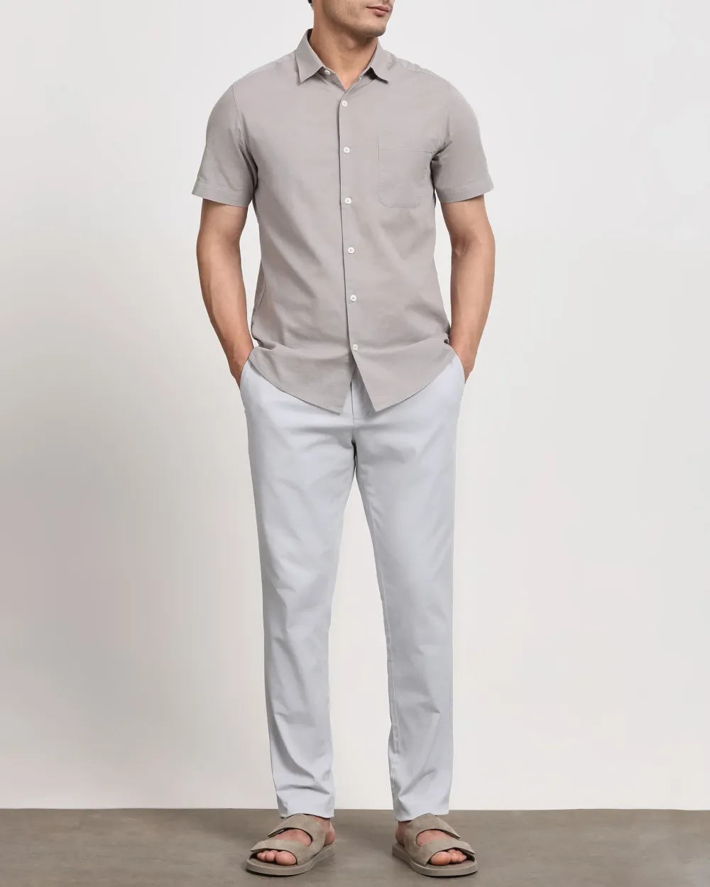 Simple And Soft Slim-Fit Breathable Light Grey Shirt