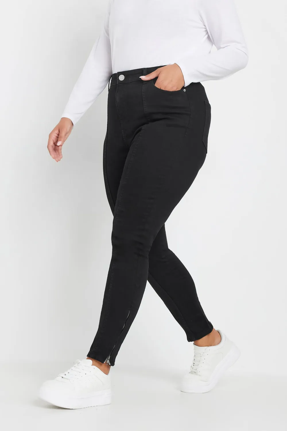 YOURS Curve Black Skinny Stretch AVA Zip Hem Jeans