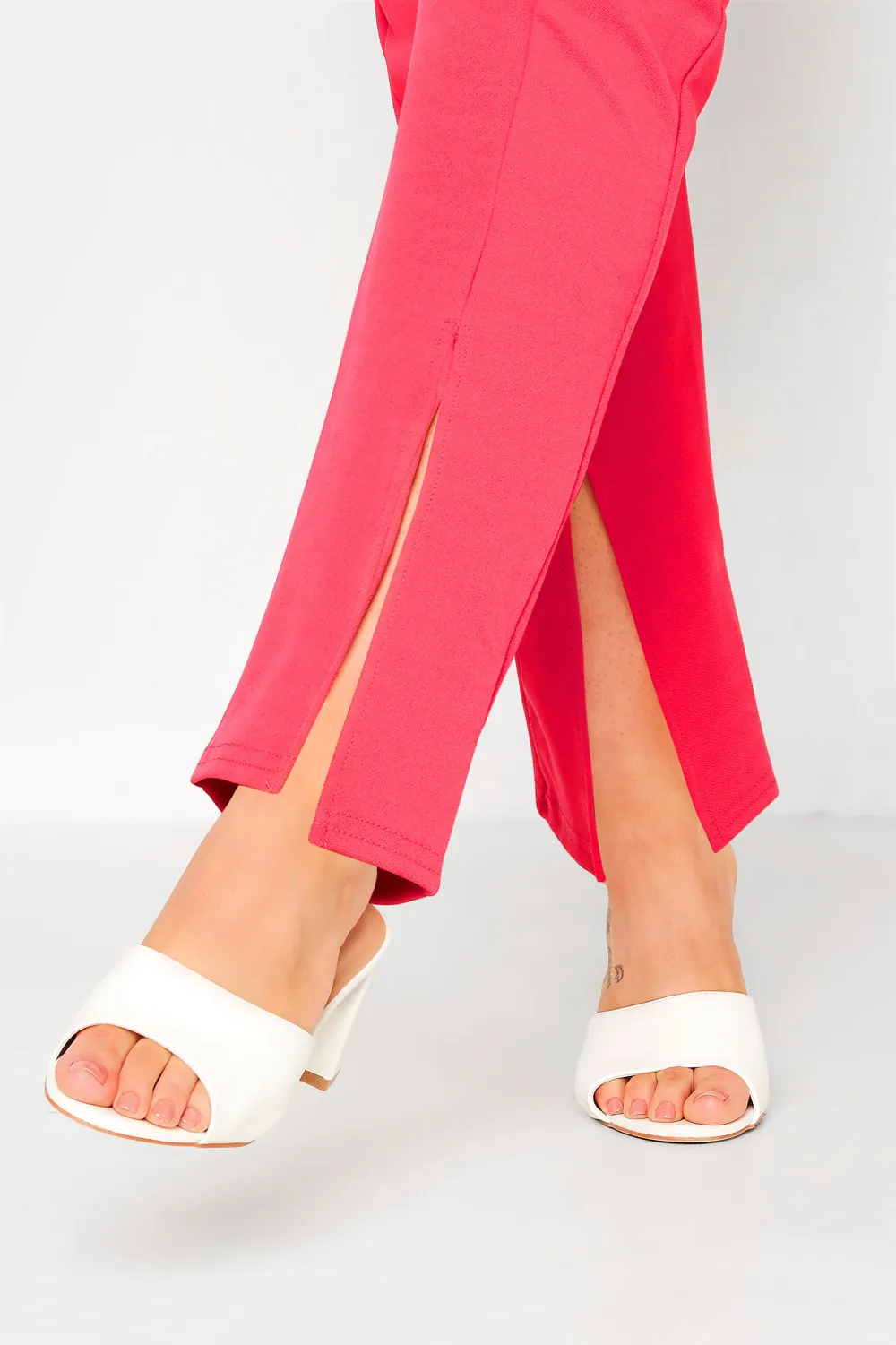 YOURS Curve Hot Pink Split Hem Stretch Tapered Trousers