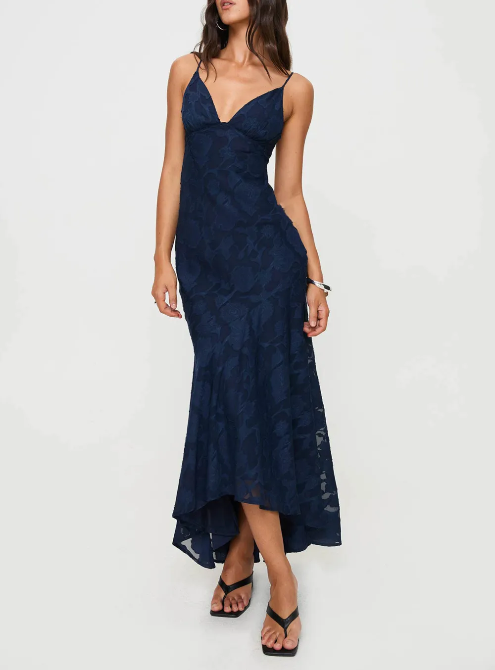Lace Trimmed Spaghetti Strap Maxi Dress