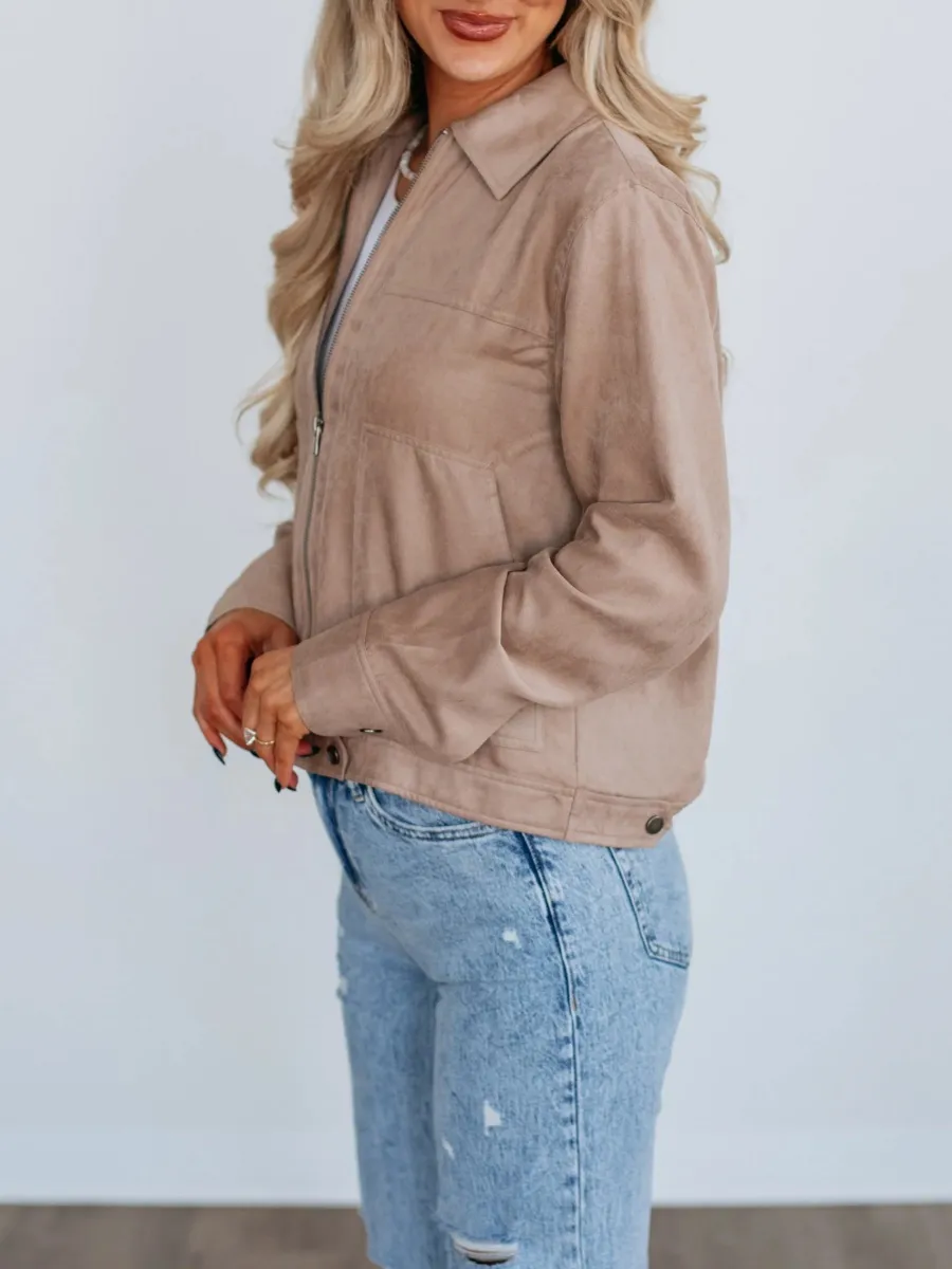 Casual Plain Zip Up Jacket