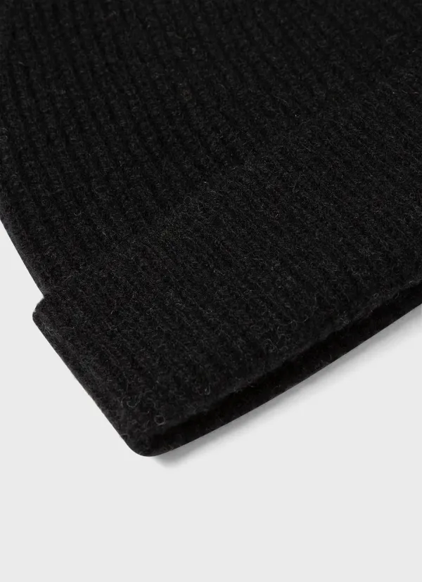 Cashmere Ribbed Hat - Black